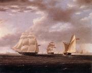 Thomas Buttersworth Two British frigates and a yawl passing off a coast USA oil painting artist